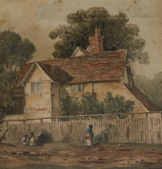 Attributed to Thomas Dibdin, watercolour, Rural cottage, 17 x 16cm